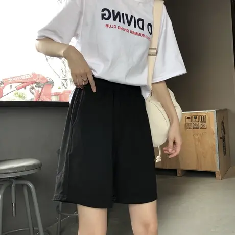 短裤女夏季薄款宽松小个子高腰显瘦直筒中裤休闲运动五分裤潮ins图片