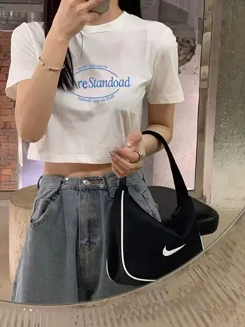 白色短款t恤女纯棉短袖夏季女装半袖高腰宽松露脐上衣小个子体恤商品大图