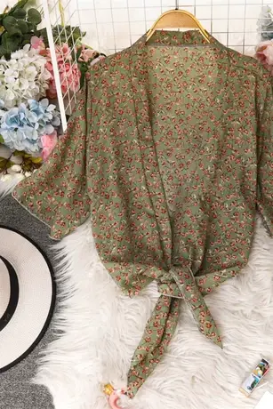 搭配吊带外搭雪纺防晒开衫女短款中袖外套超火设计感夏季薄款上衣图片