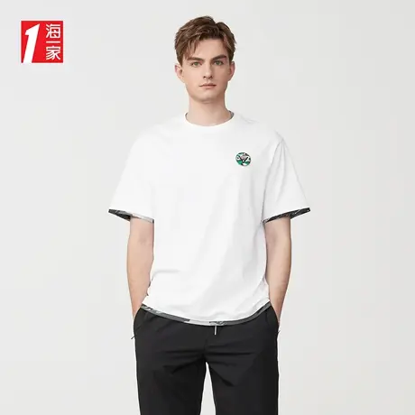 海一家迷彩拼接元素短T2023夏季新款亲肤圆领时尚休闲短袖T恤男商品大图