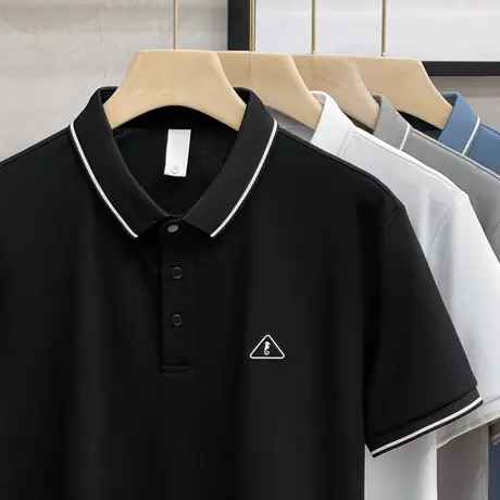 简约商务休闲立体压花polo衫男士潮牌高级翻领短袖t恤男装轻奢上商品大图