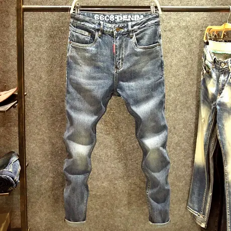 春秋新款牛仔裤男士潮牌小脚裤时尚休闲百搭高街修身小直筒长裤子商品大图