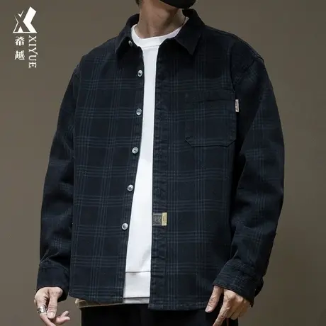 秋冬新款格子衬衫男士男款衬衣外套男高级感大码休闲加绒加厚男装商品大图