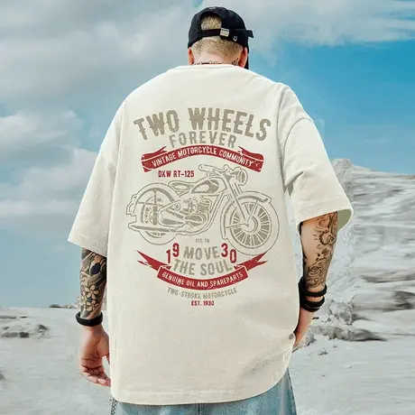 重磅潮牌美式复古宽松T恤胖子短袖男士加肥加大纯棉大码男装夏季商品大图