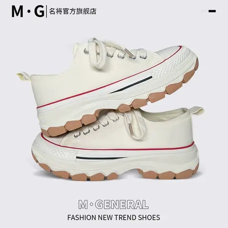 厚底小白鞋女2023新款夏季百搭波浪底板鞋大头休闲松糕帆布鞋图片