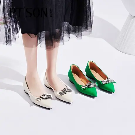 百田森秋新款糖果色尖头闪钻仙女显瘦单鞋女PTS商品大图