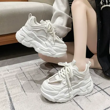 增高厚底老爹鞋女款小白鞋2024春夏款鞋子女鞋透气网面休闲运动鞋商品大图