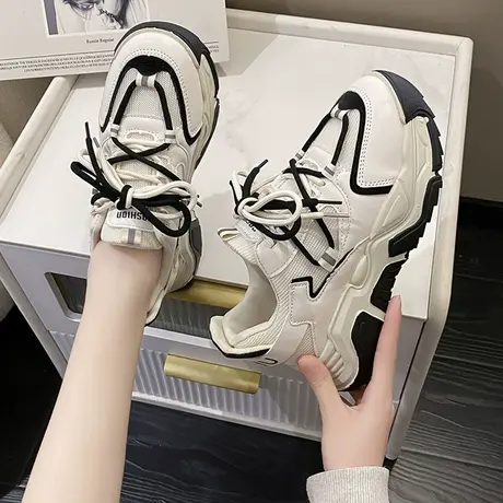 2023年新款春秋季厚底老爹鞋女款百搭增高鞋超火爆款休闲运动鞋子商品大图