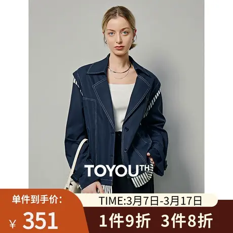 TOYOUTH初语假两件短风衣女2024年春季新款解构拼接日系外套图片