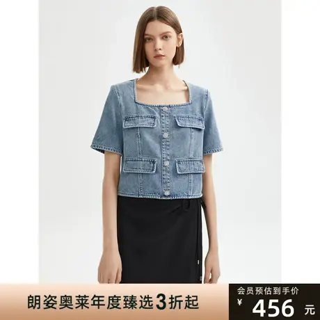 朗姿纯棉法式复古牛仔上衣高级感流行短袖衬衣女2023夏季新款衬衫图片