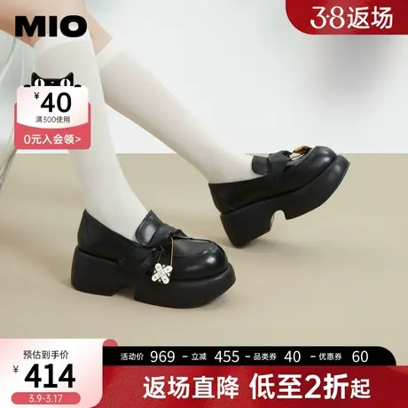 MIO米奥春季新款一脚蹬潮酷增高木屐单鞋蝴蝶结牛皮乐福鞋女鞋商品大图