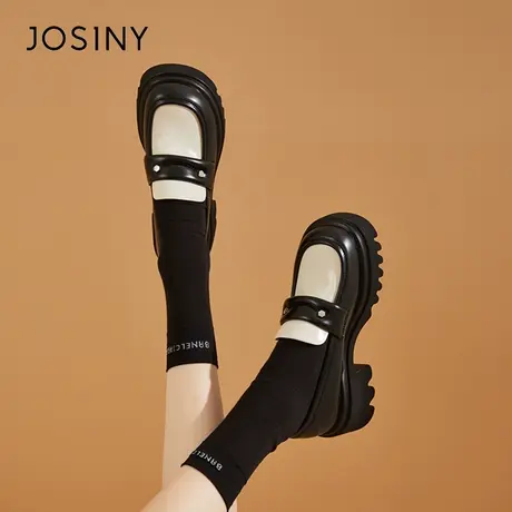 Josiny/卓诗尼厚底乐福鞋女2024新款春秋季一脚蹬单鞋浅口女鞋子商品大图