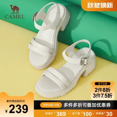 骆驼女鞋2023夏季新款一字带凉鞋百搭休闲厚底增高运动凉鞋女图片