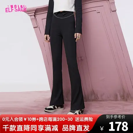 妖精的口袋翻腰黑色喇叭裤女2023秋季新款长裤高腰设计感休闲裤子商品大图