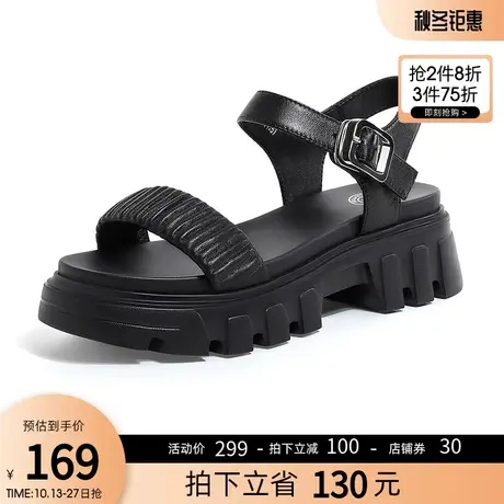 骆驼一字带凉鞋女2023春夏季新款粗跟凉鞋女时尚休闲仙女风鞋子女图片