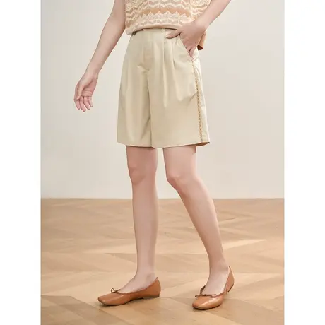 【商场同款】茵曼2023春季女装新款时尚通勤松紧腰直筒显瘦短裤图片