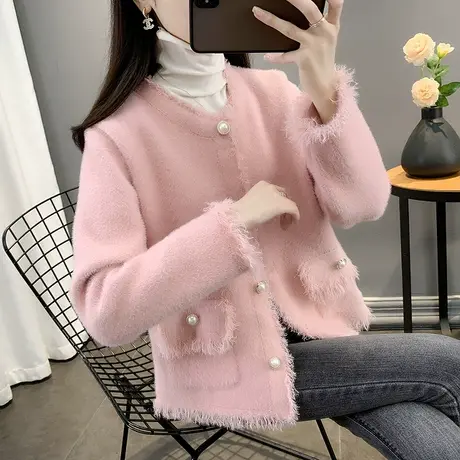 女士小香风短外套秋季2023年新款初秋爆款水貂绒开衫女上衣春秋款图片