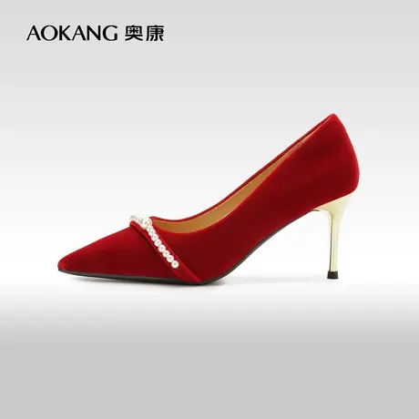 【门店发货】奥康女鞋 2023秋季新款法式婚鞋高跟鞋新娘敬酒鞋图片