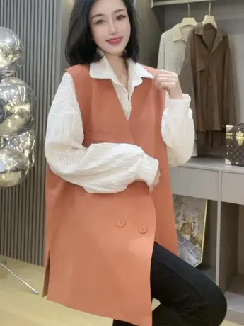 2023爆款叠穿马甲女春秋季高档欧货中长款V领西装马夹开衫上衣潮图片