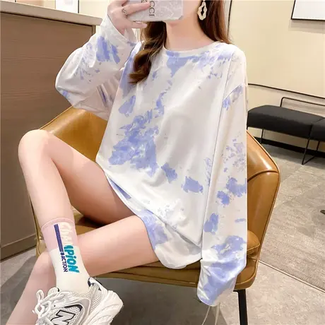 2023年早秋季新款宽松小众设计感扎染春秋衣外穿长袖t恤女装上衣商品大图