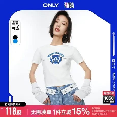 ONLY秋季NBA联名款字母圆领修身短款T恤女|123201076商品大图