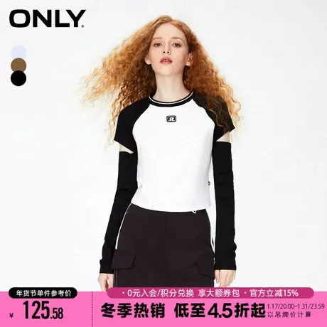 ONLY2023冬季新款时尚百搭撞色修身圆领短款长袖T恤女商品大图