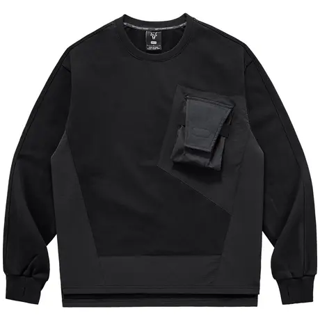 VIP重磅拼接圆领卫衣男机能风口袋宽松长袖t恤小众设计感套头上衣商品大图