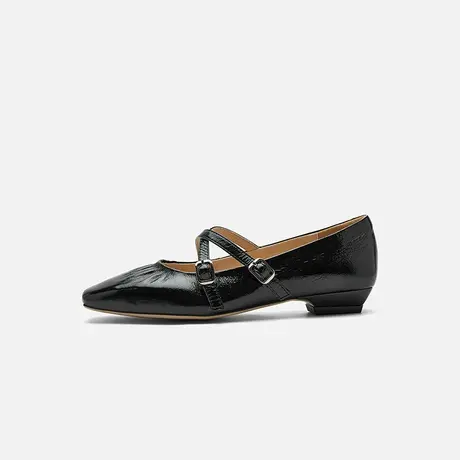 Nine West/玖熙2025春季新款褶皱交叉扣带坡跟单鞋小众甜美平底鞋图片