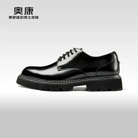 奥康男鞋春秋季潮流时尚休闲皮鞋男亮面青年厚底约会皮鞋图片