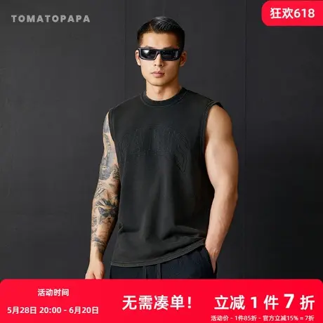TOMATOPAPA运动背心重磅刺绣高街潮流休闲坎肩无袖美式跑步训练衣图片