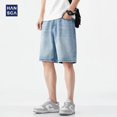 hansca天丝莱赛尔牛仔短裤男2025夏季透气凉感舒适宽松水洗五分裤商品大图