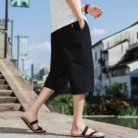 2025新款男装过膝六分裤夏季薄款纯棉7分短裤男士外穿休闲七分裤商品大图