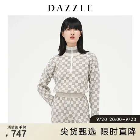 DAZZLE地素奥莱 立领老花提花针织套头毛衣女2D4E4511D图片