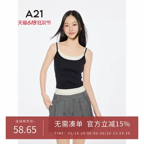 A21女装拼接撞色假两件吊带2025夏季新款设计感修身短款露背背心图片