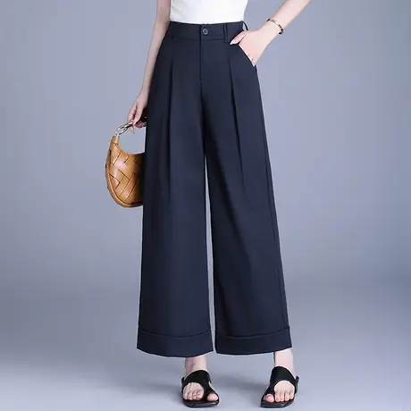 2025年夏季新款九分阔腿裤女高腰宽松卷边休闲裤通勤时尚百搭裤子图片