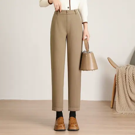 毛呢直筒裤女秋冬2023新款高腰显瘦九分休闲裤时尚通勤职业西装裤商品大图