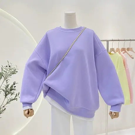 加绒加厚纯色连帽卫衣女宽松2022秋冬时尚百搭oversize慵懒上衣商品大图
