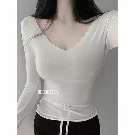 当天发 Onoev LX350亲肤显身材~性感女人味V领长袖T恤上衣商品大图