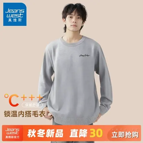 GV真维斯2025新款男士毛衣秋冬款双股重磅圆领针织衫男保暖毛衣A商品大图