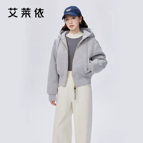 艾莱依奥莱卫衣式羽绒服女冬季新款短款时尚休闲鸭绒连帽韩版外套图片