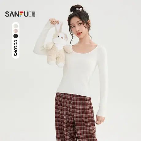 #三福打底毛衫2025冬季蝴蝶结修身保暖内搭圆领上衣女装505397商品大图