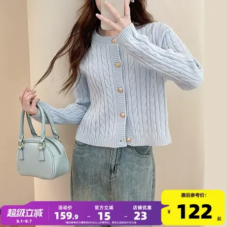 唐狮2025秋冬毛衣女绞花肌理显瘦圆领针织开衫女春秋外套高级感图片