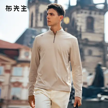 MrBu布先生半拉链立领字母印花长袖t恤2025秋新款上衣男BT16855商品大图