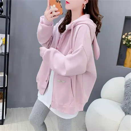 设计感兔耳朵连帽卫衣外套女春秋新款女装宽松洋气日系学生上衣潮商品大图