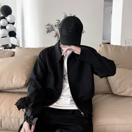 韩版轻熟风休闲短款上衣翻领夹克男秋季新款痞帅高级感短款外套图片