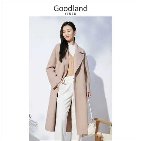 音儿美地女装2022冬季新款大翻领驼绒混纺双面毛呢子大衣外套商品大图