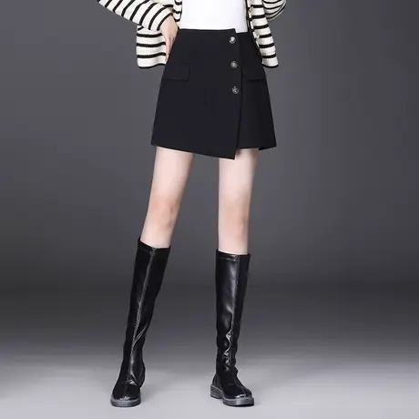 时尚短裤黑色不规则A字裙裤女高腰休闲裤秋冬季2023新款气质裤子商品大图