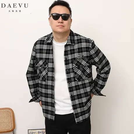 DAEVU秋新款香风设计格子潮胖子加肥加大码男士长袖衬衫衬衣外套商品大图