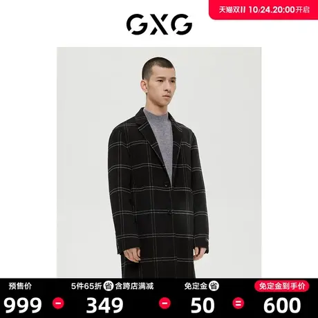 【预】GXG男装商场同款极简系列黑色格子时尚长大衣22年冬季图片