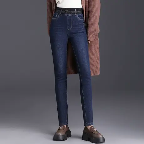 时尚加绒紧身牛仔裤女秋冬2023新款高腰修身小脚裤打底长裤铅笔裤图片